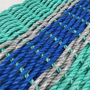 Lobster Rope Door Mat, Teal and Blue, Light Gray accents