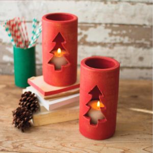 Red Clay Holiday Tree Luminaries, Set of 6