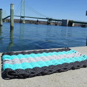 5 Stripe Lobster Rope Mat Black, Teal Light Gray