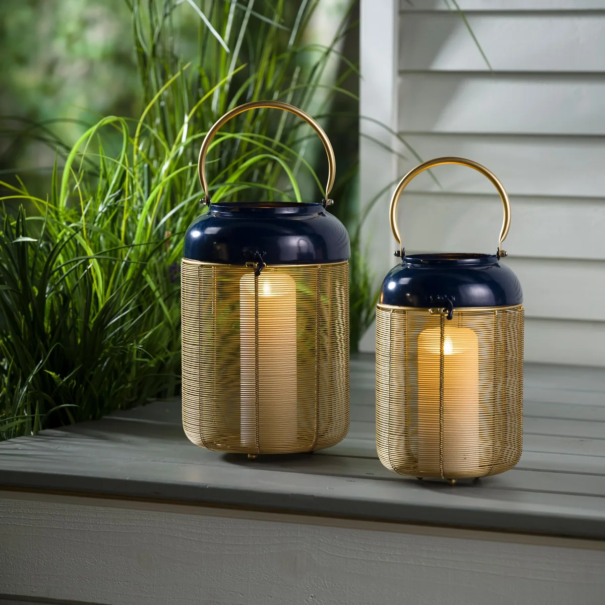 Blue and Gold Metal Lanterns, Set of 2 - Image 3