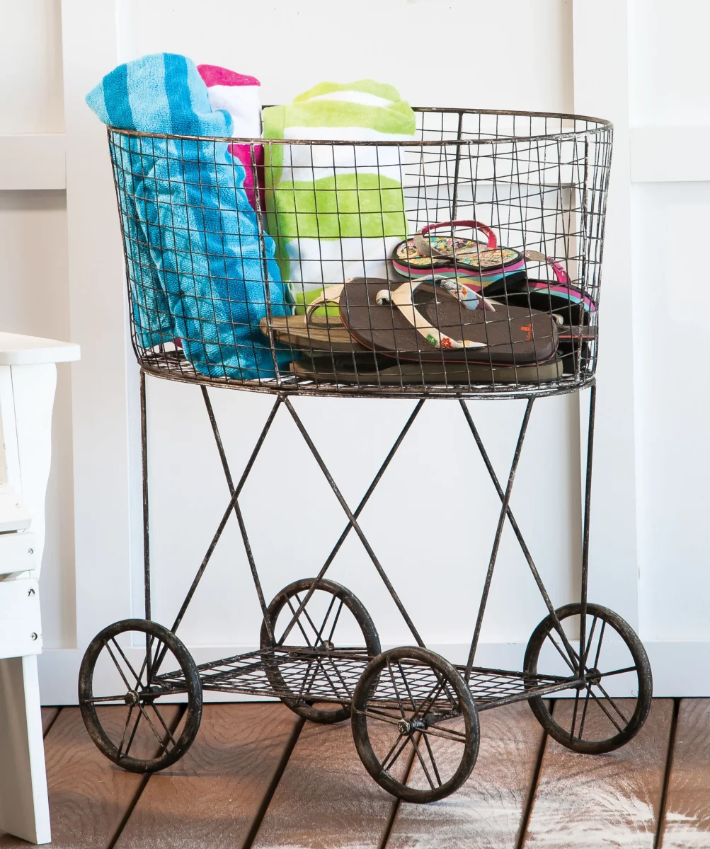 Metal Wire Basket On Wheels - Image 2