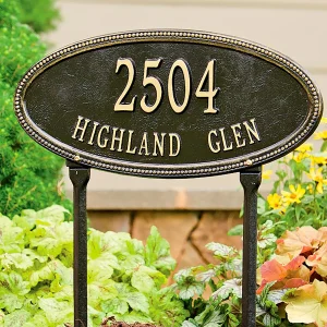 Beaded Oval Lawn Personalized Address Plaque