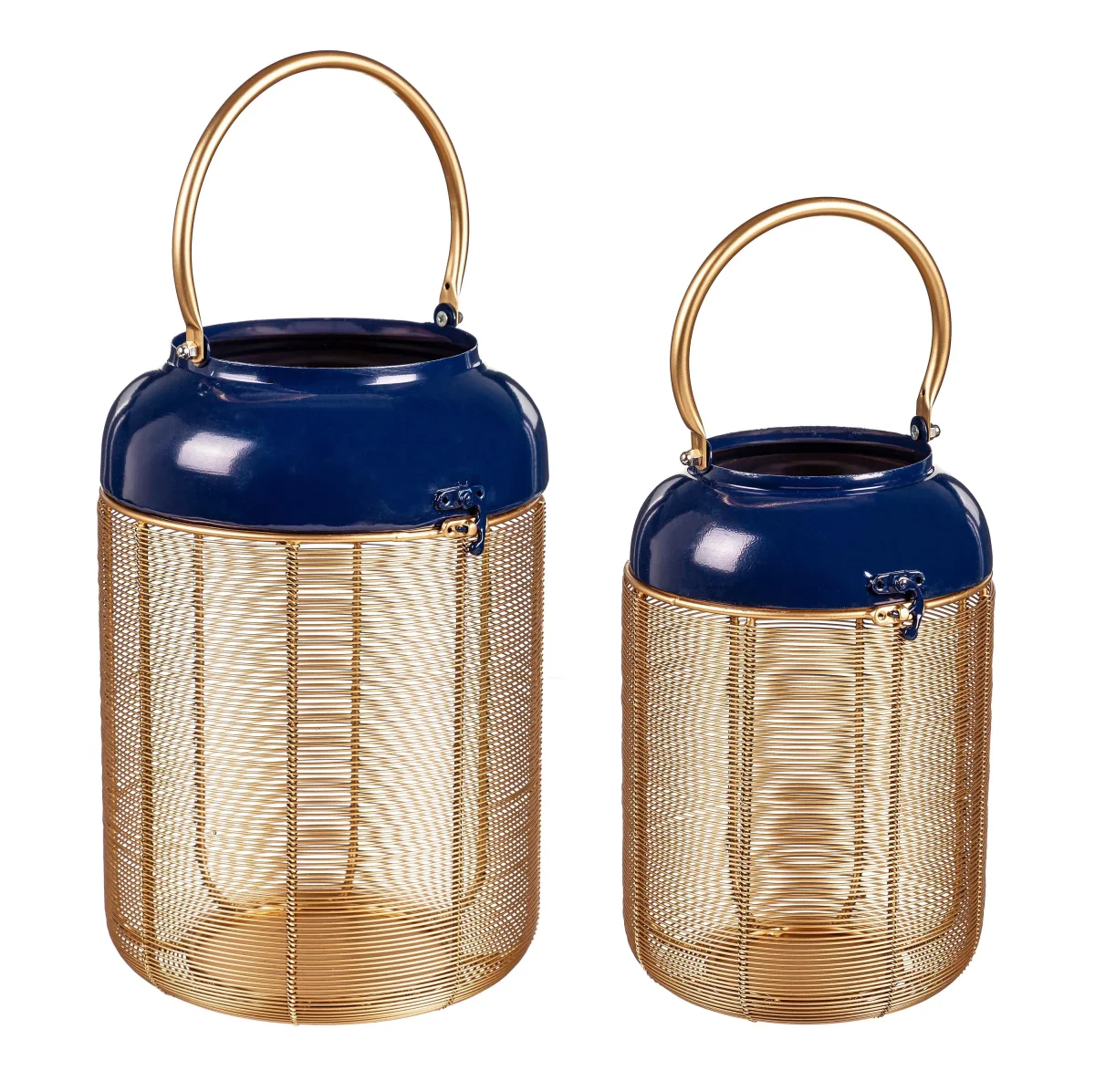 Blue and Gold Metal Lanterns, Set of 2 - Image 6