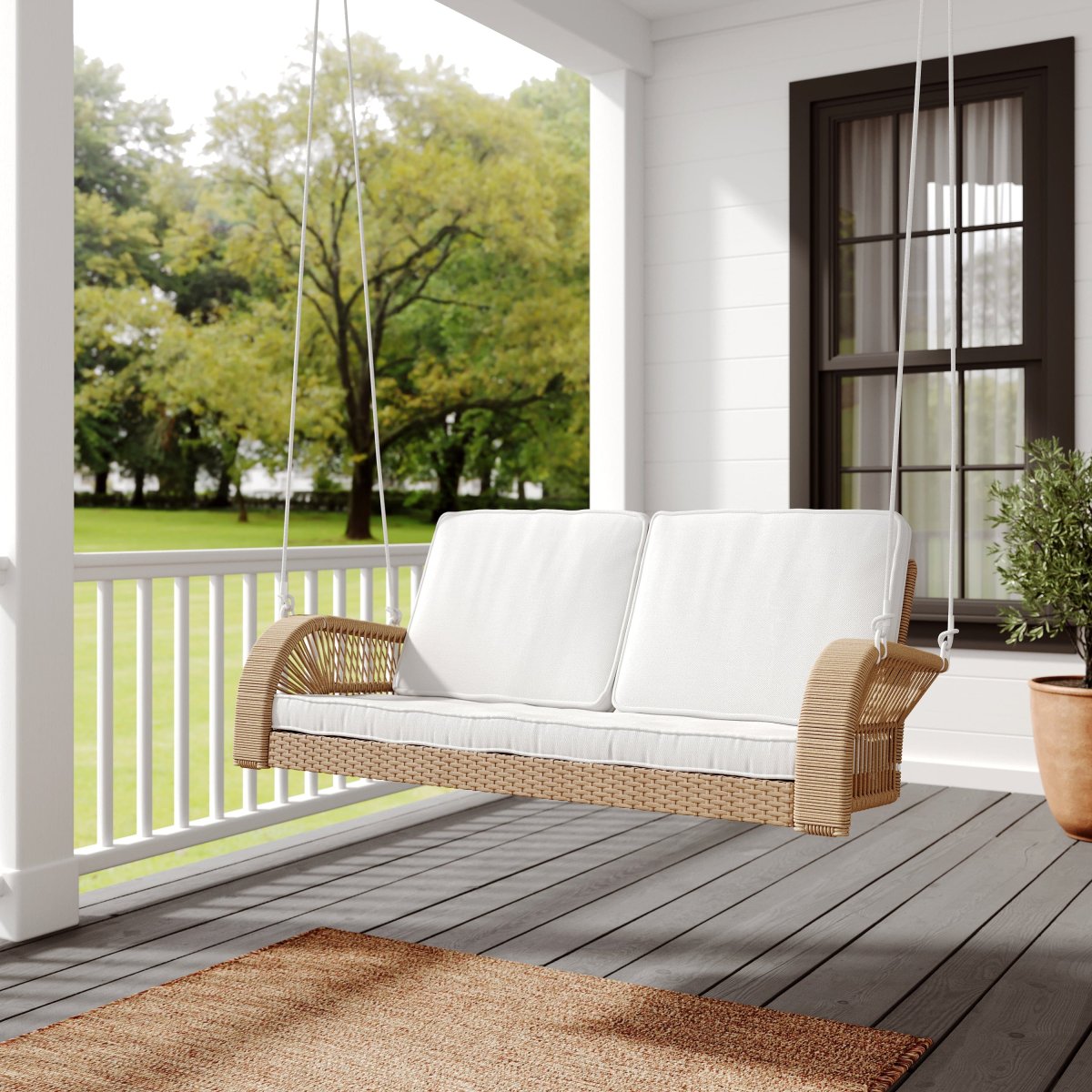 East Green Lucca Wicker Porch Swing with Cushions - Image 3