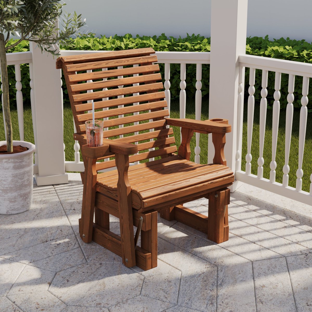 Amish Casual Heavy Duty 600 Lb High Back Roll Back Treated Glider Chair - Image 2